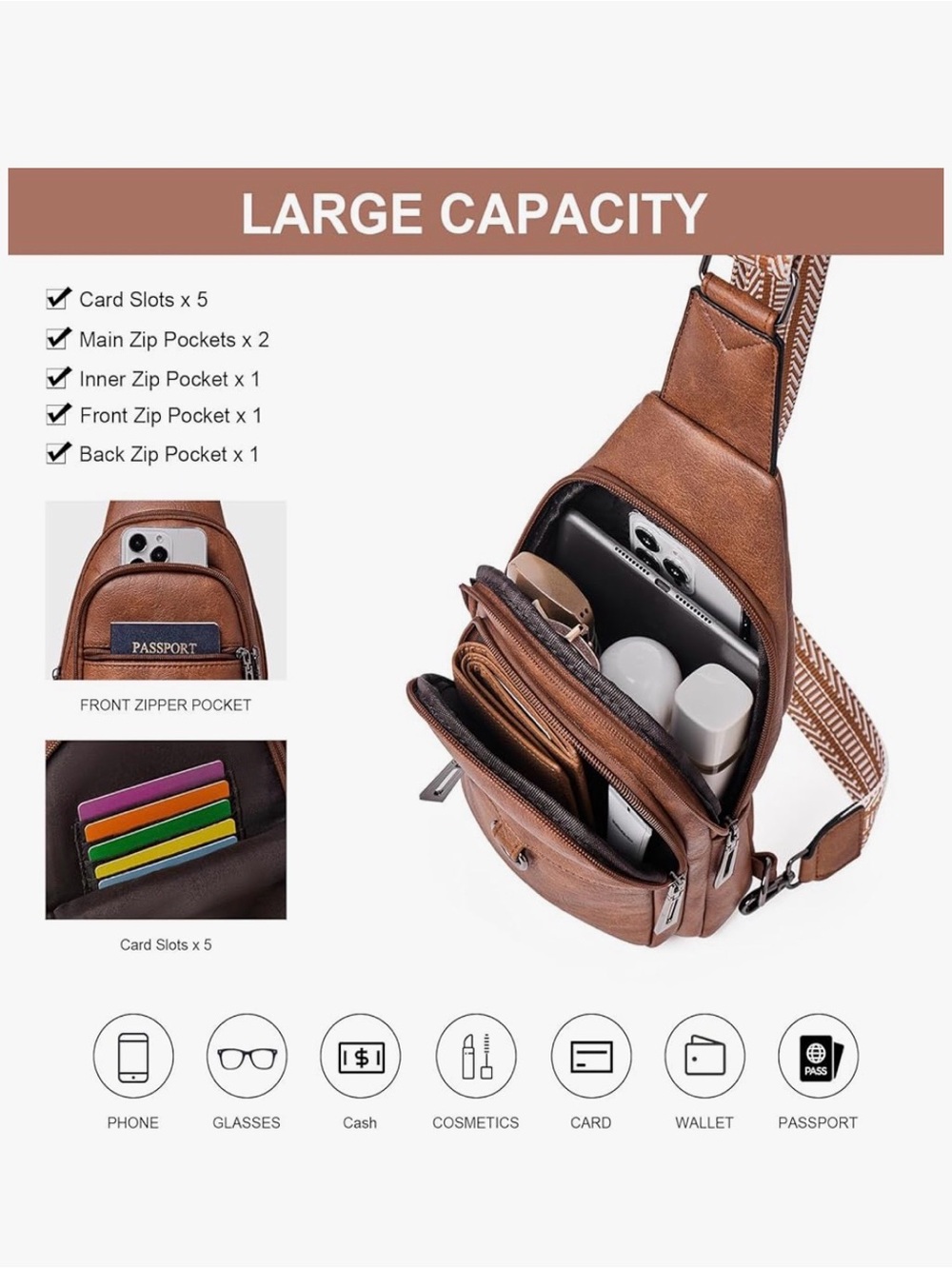 Brown Leather Crossbody Sling Bag - Picture 7 of 7